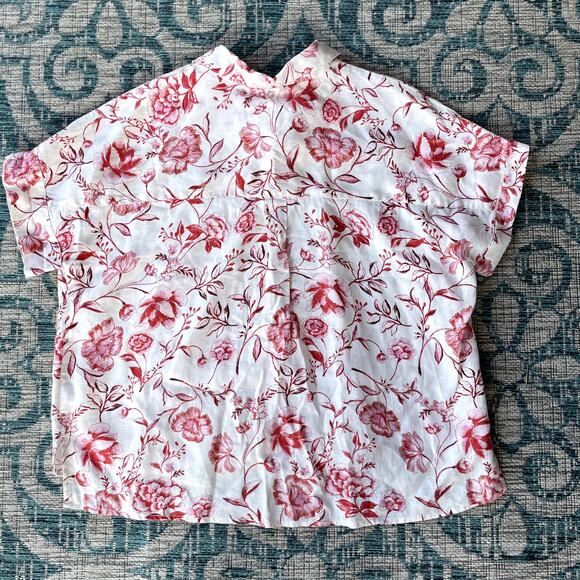Cynthia Rowley Linen Short Sleeve Button Down Blouse Pink Floral Print - Size M - Picture 3 of 6